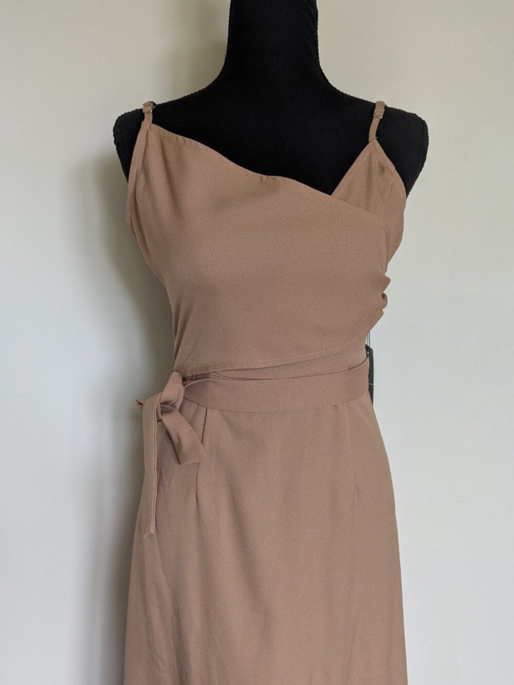 PrettyLittleThing Taupe Chest Wrap Crossover Dress Waist Tie Size 0